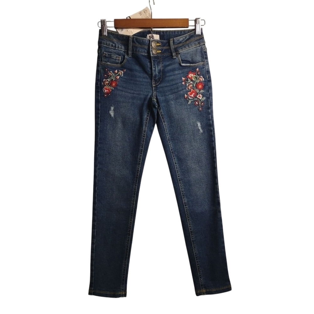 Tribal Jeans Womens Pull On Light Blue Embroidered Slit Hem Stretch Ankle Sz 10